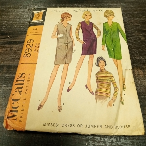 Vintage McCall's Sewing Pattern 8929 Women's Jumper Dress & Blouse Size 12-14 - Picture 1 of 2